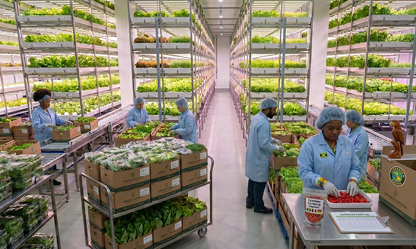 Workers packing fresh greens
