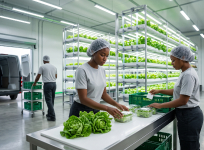 Workers packing fresh greens