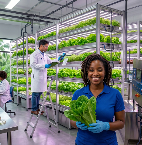 Worker showcasing fresh lettuce